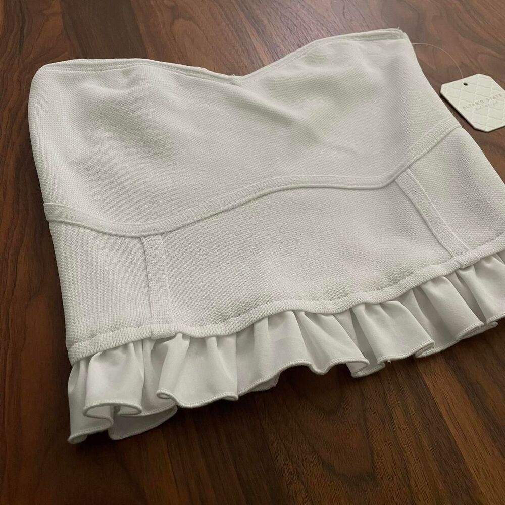 Altar'd State Corset Bustier Strapless Top Ruffles White Medium w/ Tags - Picture 3 of 5